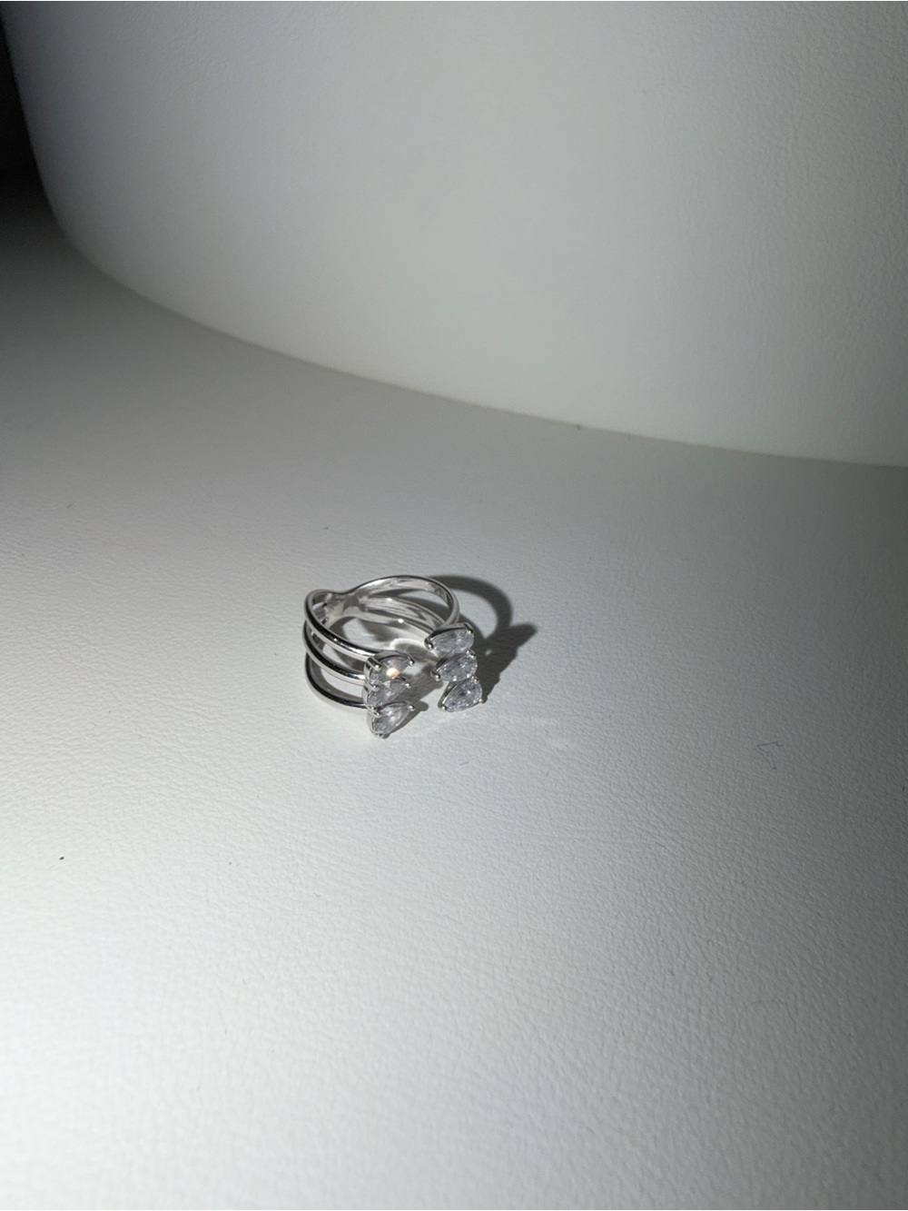 Solid Silver Triple-Band Ring with Clear Teardrop Zirconia adjustable